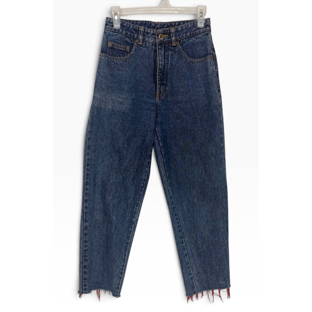 Pepe Jeans High Rise Mom Fit Blue Denim Tapered Leg Cropped Raw Hem 90s Vintage